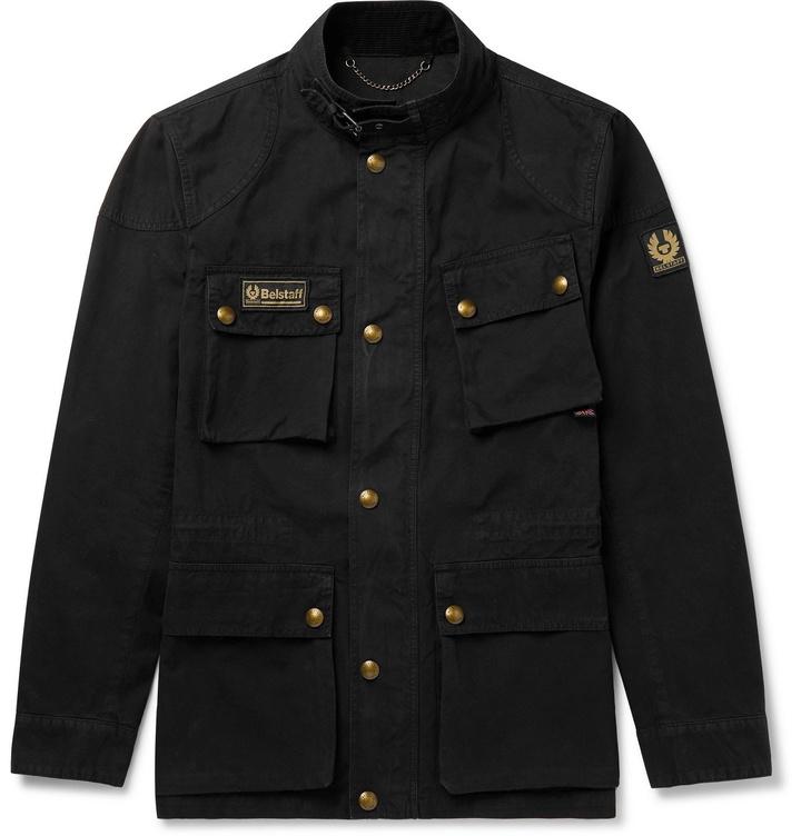 Photo: Belstaff - Fieldmaster Logo-Appliquéd Coated Cotton-Canvas Jacket - Black