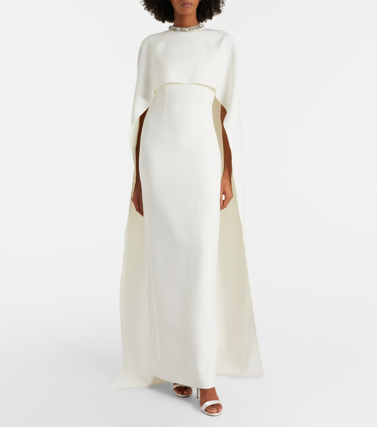 Roland Mouret Crystal-embellished caped crêpe gown
