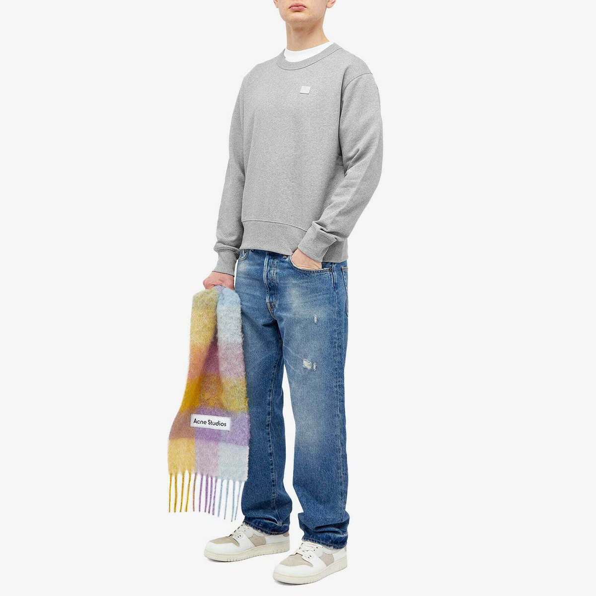 Acne Studios Fairah Face Crew Sweat in Light Grey Melange