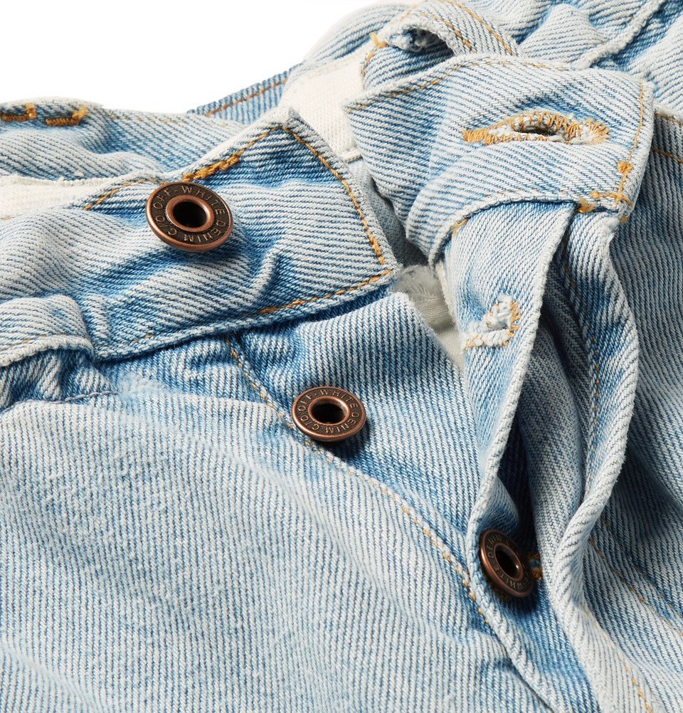 Off-White - Tapered Distressed Denim Jeans - Men - Light blue Off