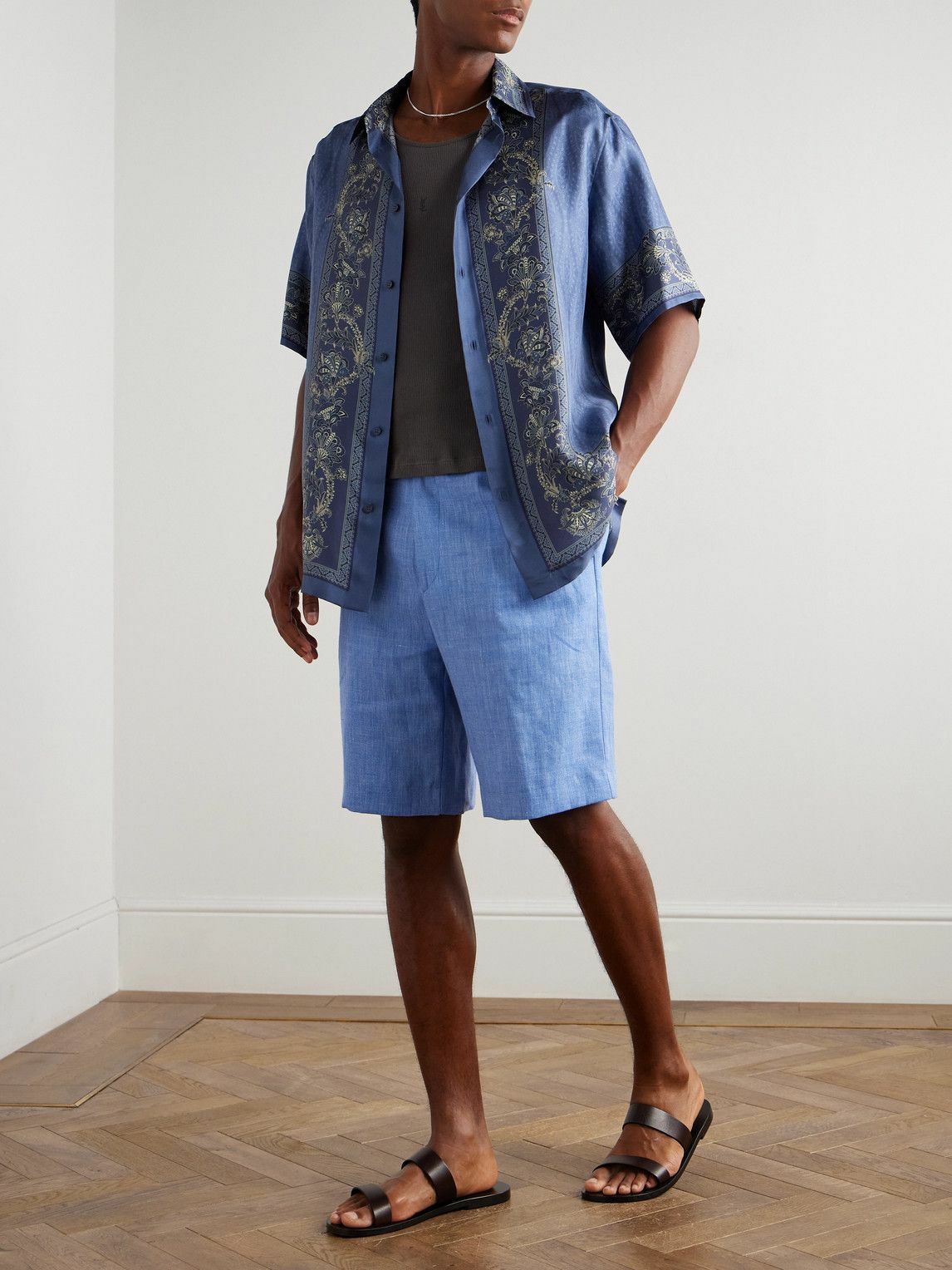 Etro - Straight-Leg Linen and Wool-Blend Shorts - Blue