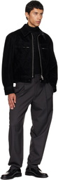 COOR Black Double Pocket Trimming Collar Velvet Denim Jacket