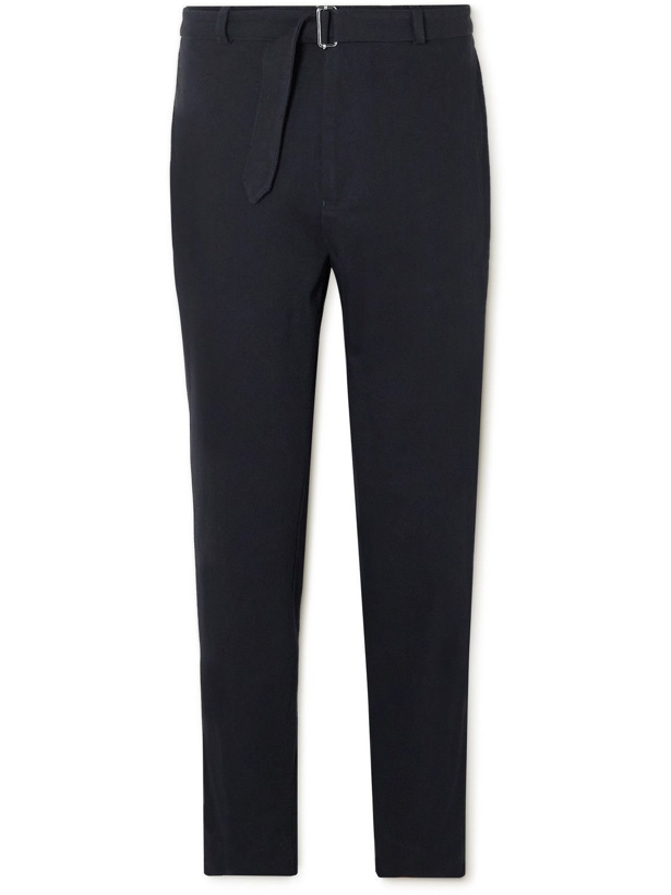Photo: Officine Générale - Owen Tapered Belted Organic Cotton-Twill Trousers - Blue