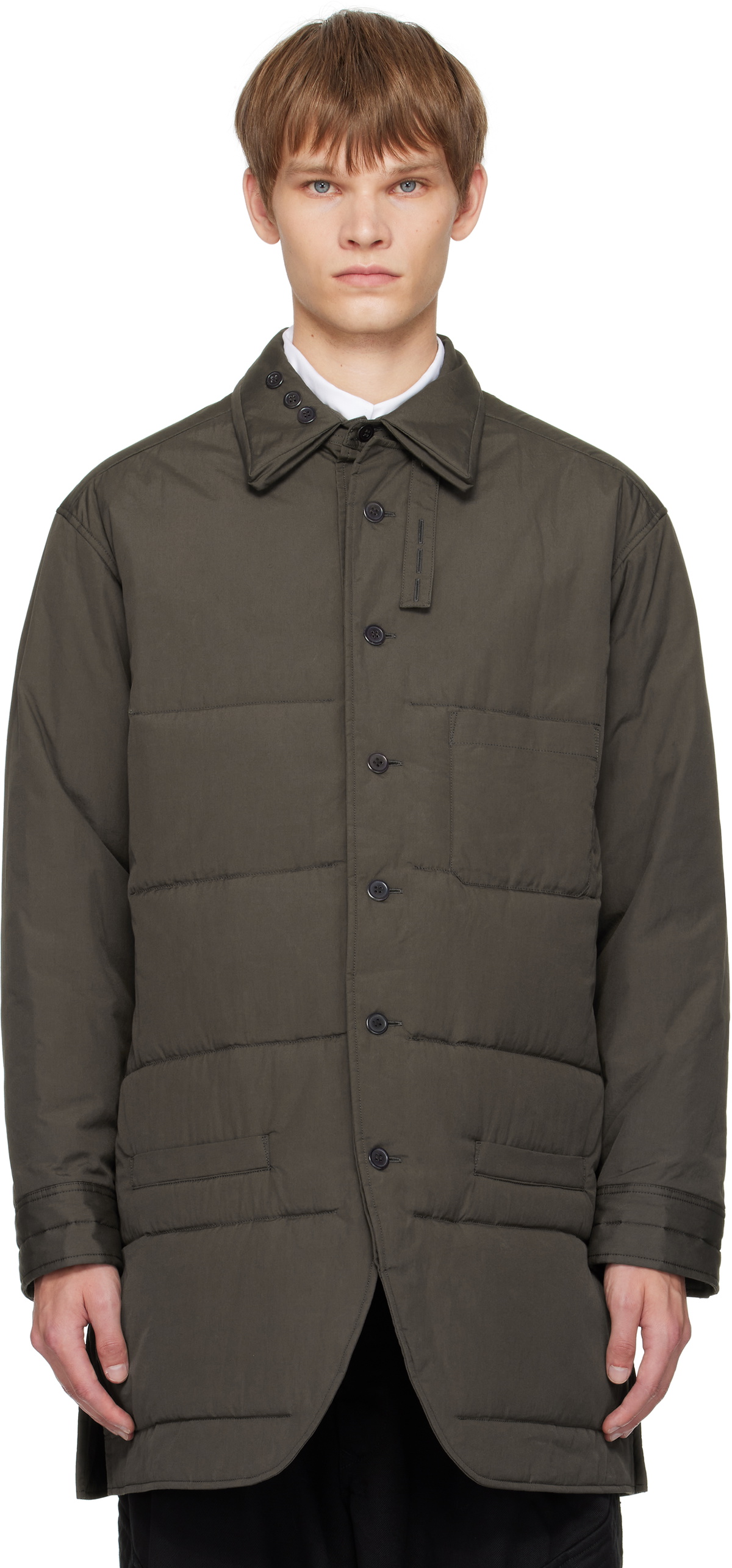 YOHJI YAMAMOTO Khaki Broad Gusset Collar Padded Shirt Yohji Yamamoto