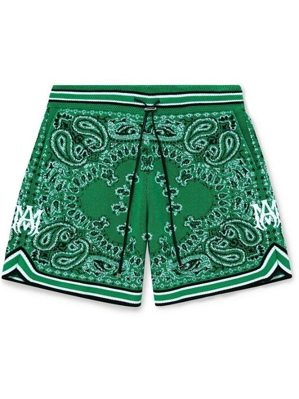 Photo: AMIRI - Wide-Leg Bandana Crocheted Cotton-Blend Drawstring Shorts - Green - L