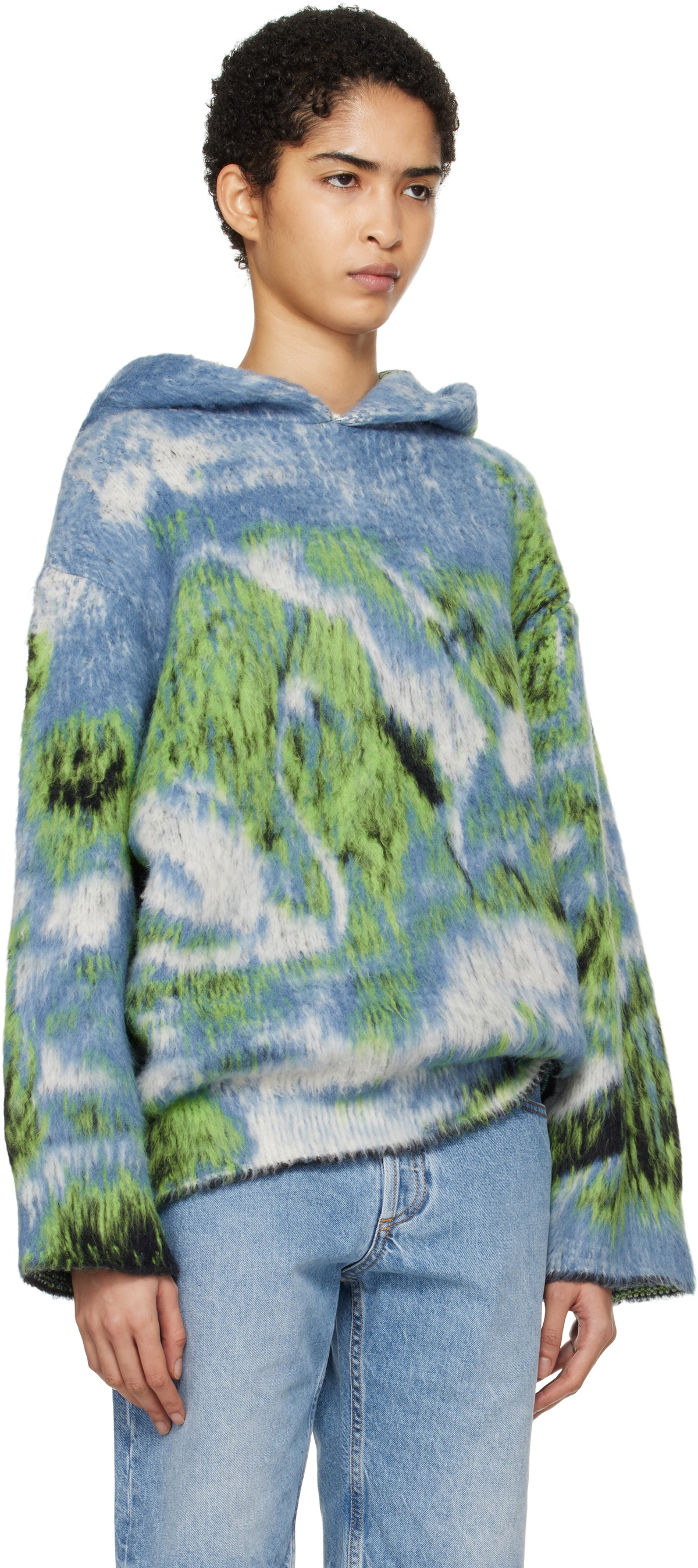 The Attico Blue Swan Print Hoodie
