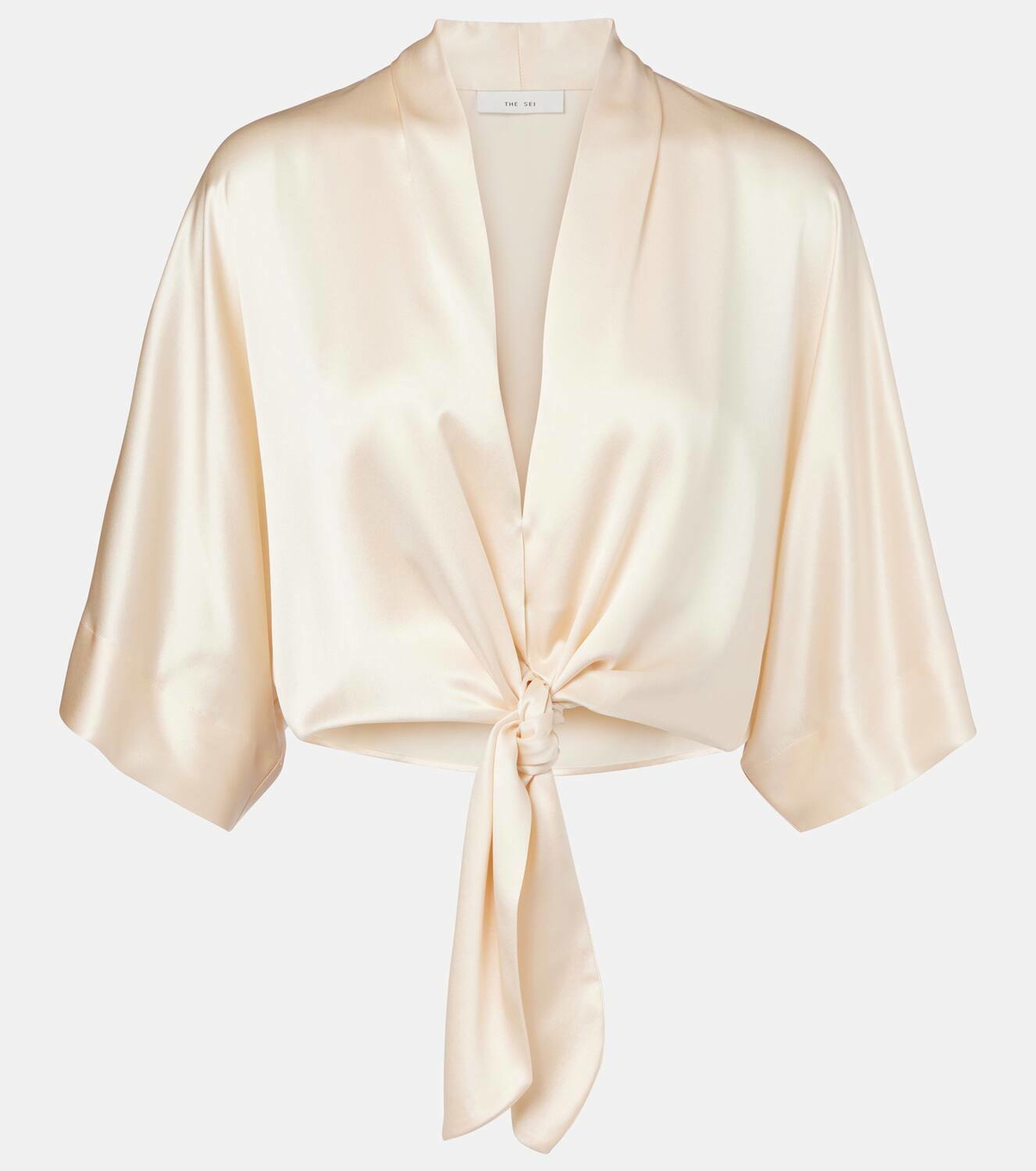 The Sei Cropped silk satin wrap blouse