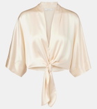 The Sei Cropped silk satin wrap blouse