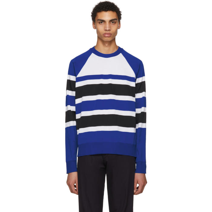 AMI Alexandre Mattiussi Blue and White Striped Crewneck Sweater AMI ...