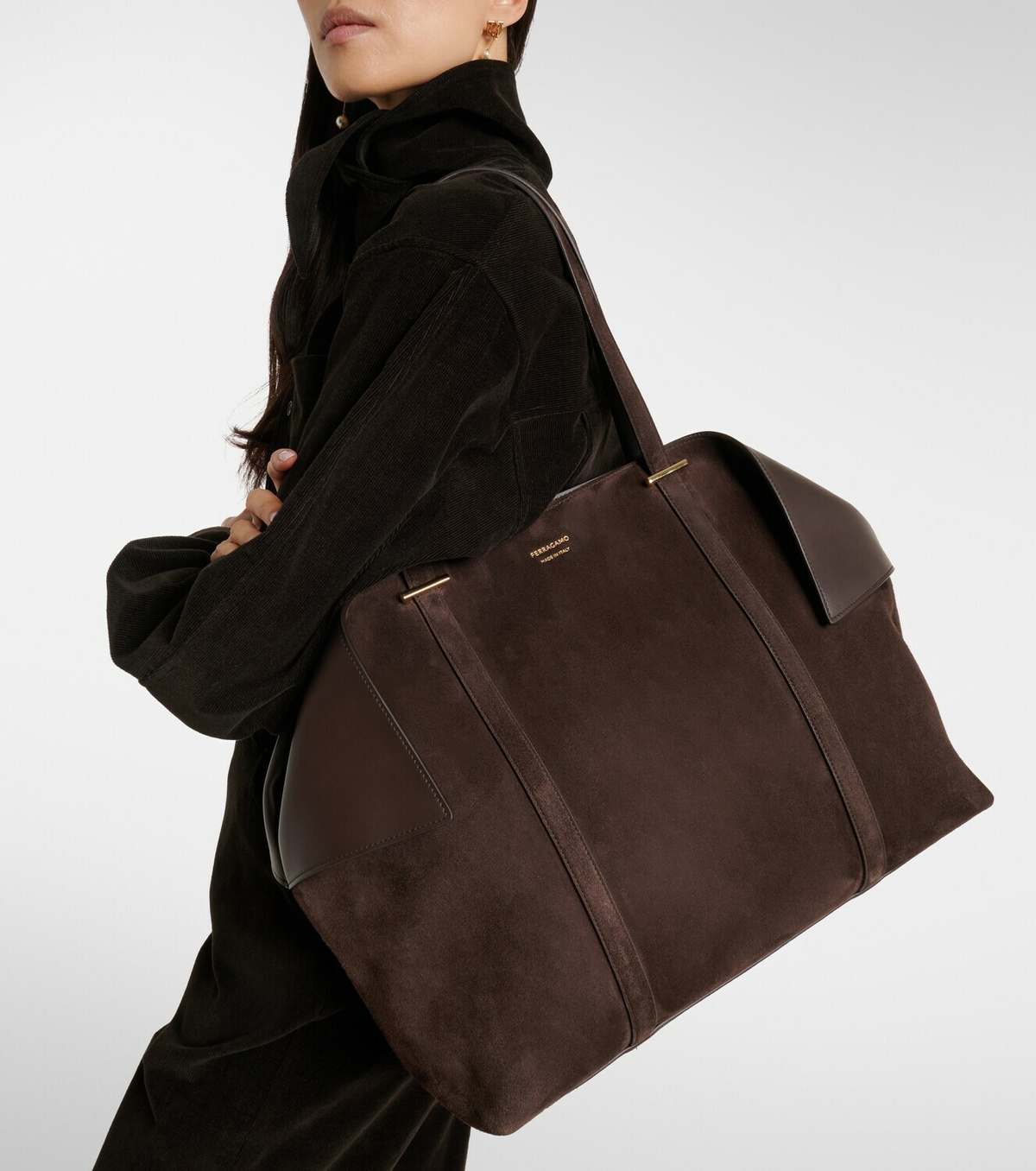 Ferragamo Scarf Large suede tote bag