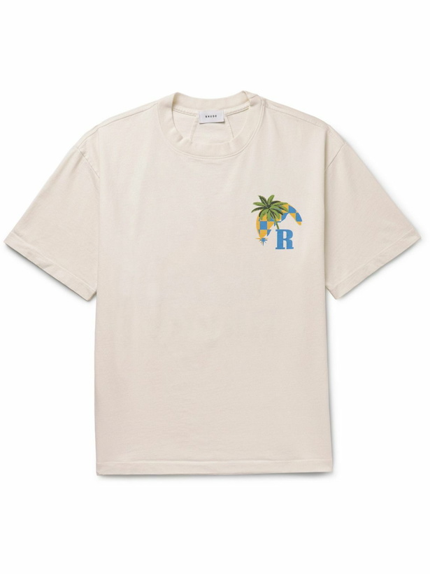 Photo: Rhude - Moonlight Tropics Logo-Print Cotton-Jersey T-Shirt - Neutrals
