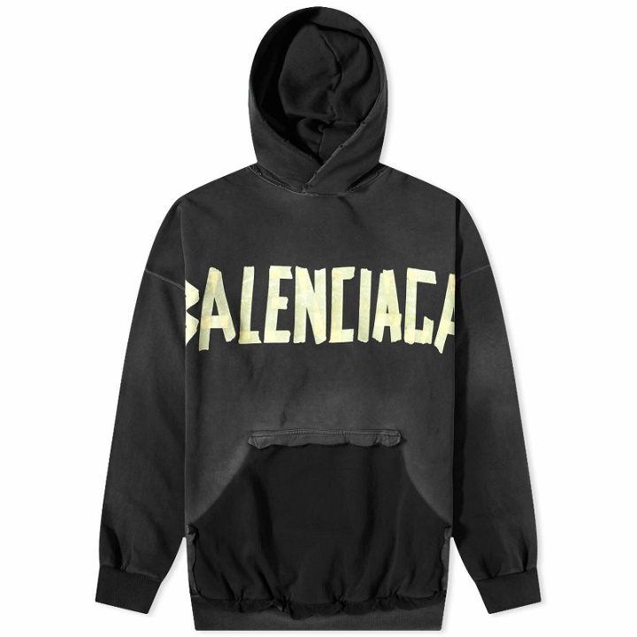 Photo: Balenciaga Men's Tape Type Popover Hoody in Washed Black