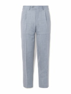 Canali - Straight-Leg Pleated Wool, Silk and Linen-Blend Trousers - Blue