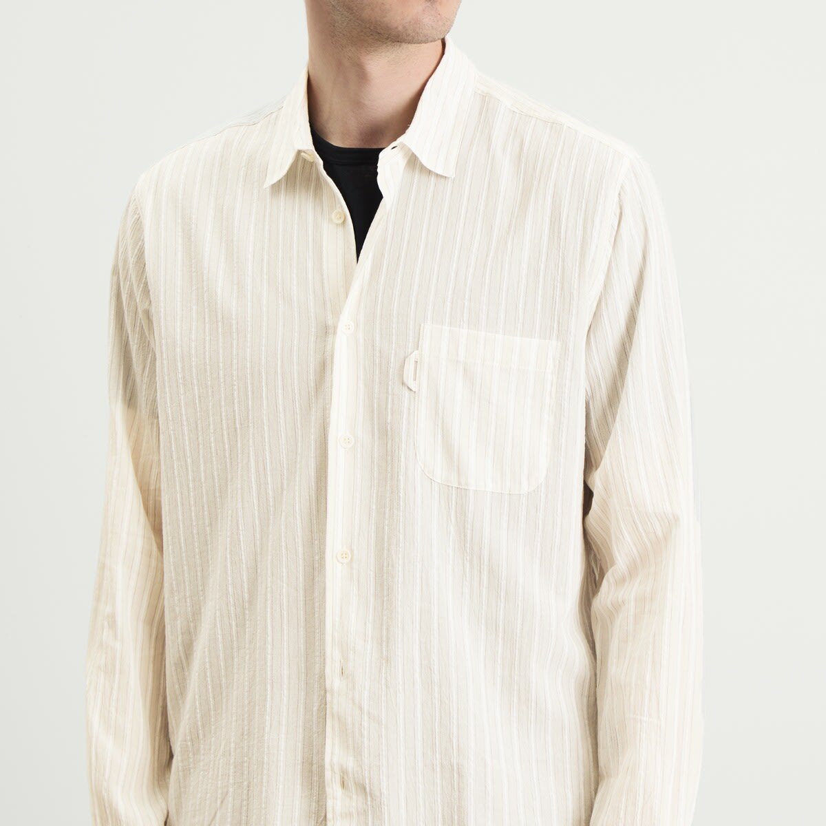 YMC Men's Curtis Shirt in Natural Stripe