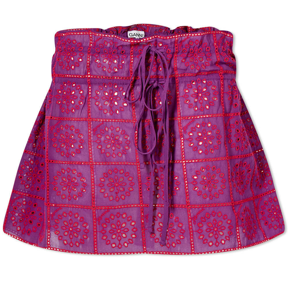 【送料&関税込】Ganni Light Broderie Skirt GANNI Women's Light Broderie Anglaise Mini Skirt in