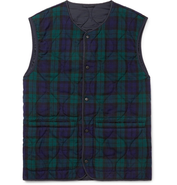 Photo: Aspesi - Slim-Fit Reversible Checked Twill and Quilted Shell Gilet - Blue