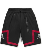 Mastermind World - Wide-Leg Grosgrain-Trimmed Logo-Embroidered Jersey Drawstring Shorts - Black