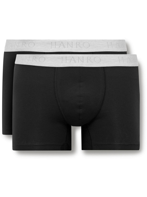 Photo: HANRO - Essentials Two-Pack Stretch-Cotton Boxer Briefs - Black