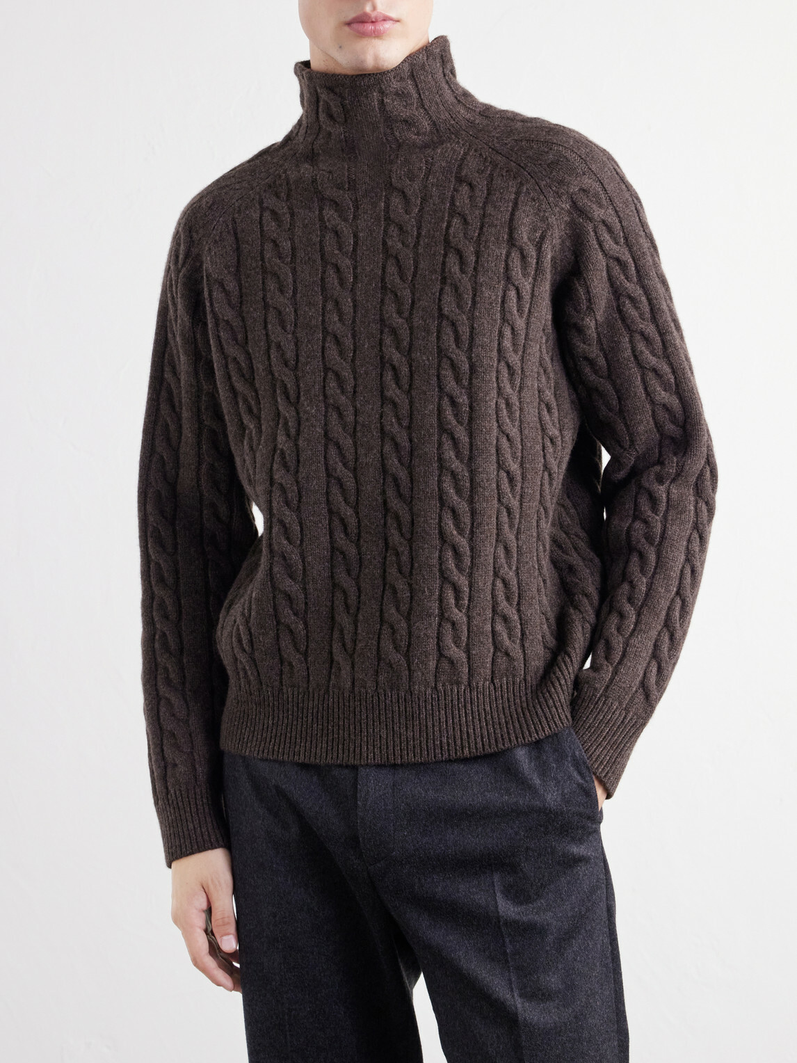 TOTEME - Cable-Knit Wool Rollneck Sweater - Brown