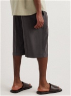 Lemaire - Wide-Leg Pleated Silk Bermuda Shorts - Brown