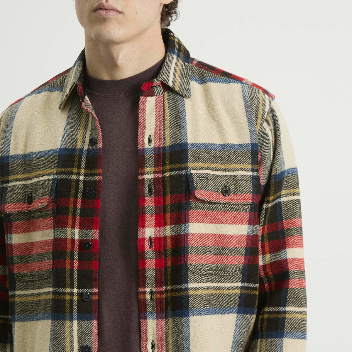 Polo Ralph Lauren Men's Flannel Check Overshirt in Cream Red Multi