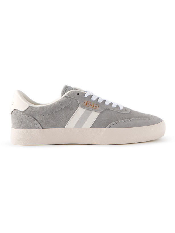 Photo: Polo Ralph Lauren - Striped Webbing-Trimmed Suede Sneakers - Gray