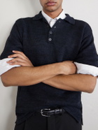Inis Meáin - Knitted Linen Polo Shirt - Black