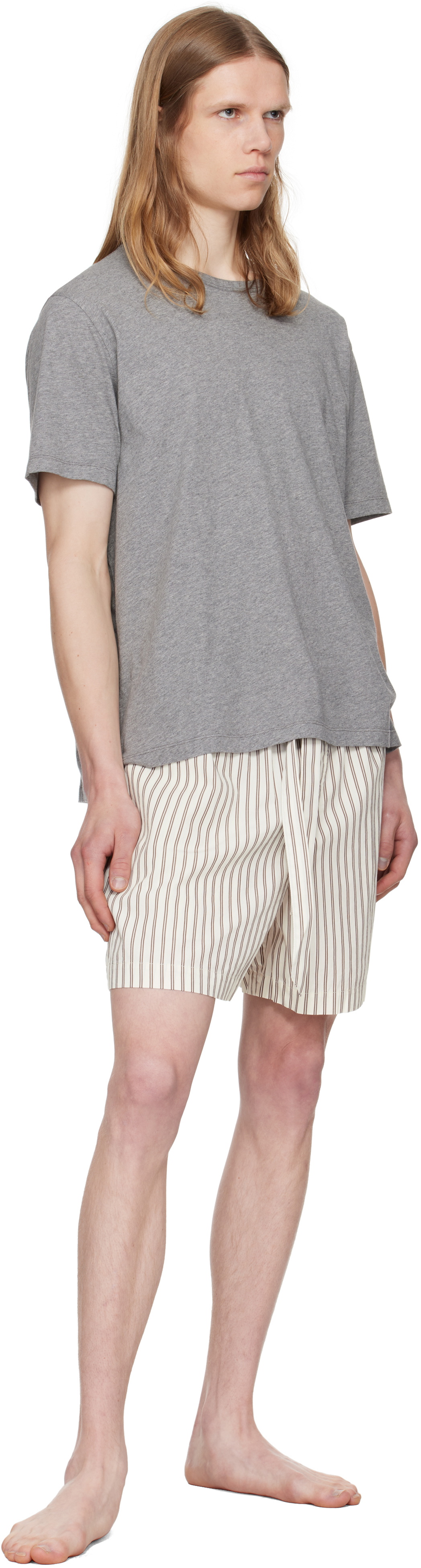 Tekla Brown & Off-White Poplin Pyjama Shorts