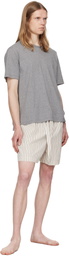 Tekla Brown & Off-White Poplin Pyjama Shorts