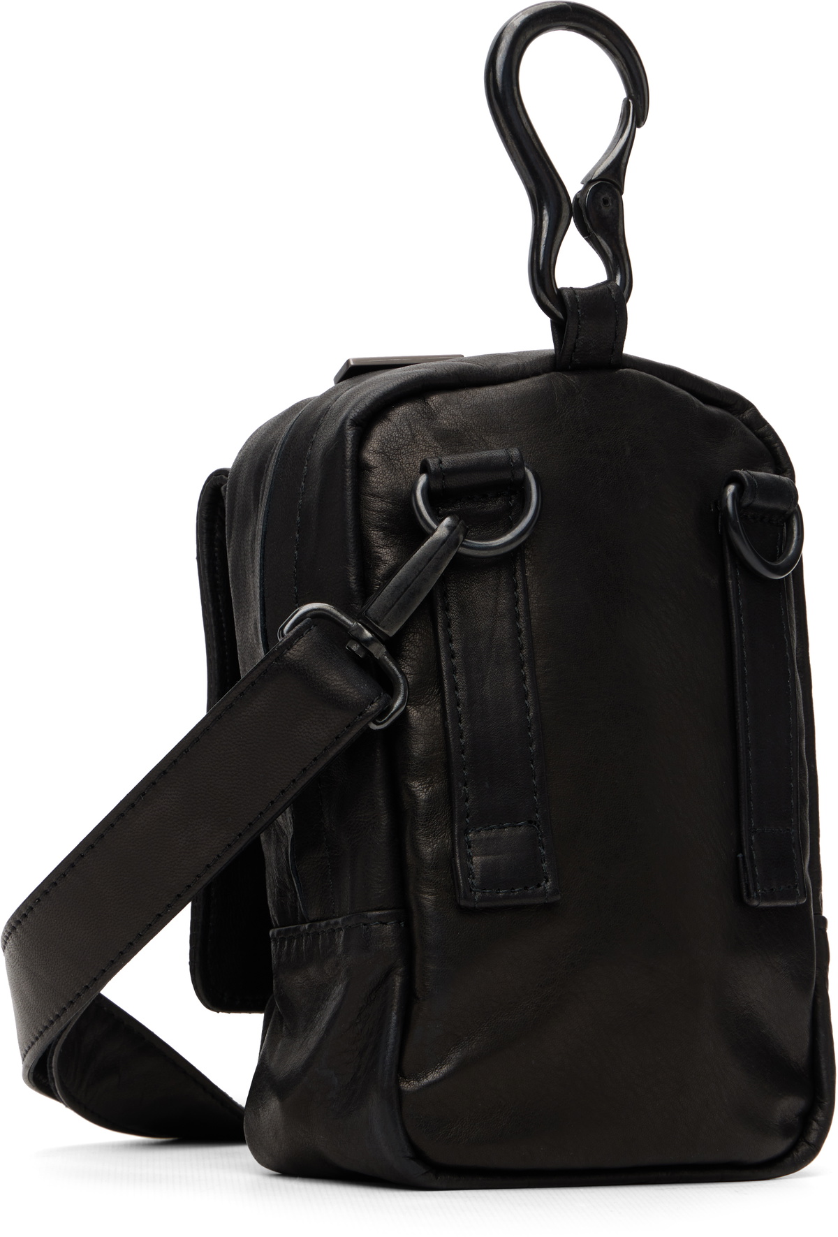 YOHJI YAMAMOTO Black Scratch Horse Leather Zip Shoulder Pouch
