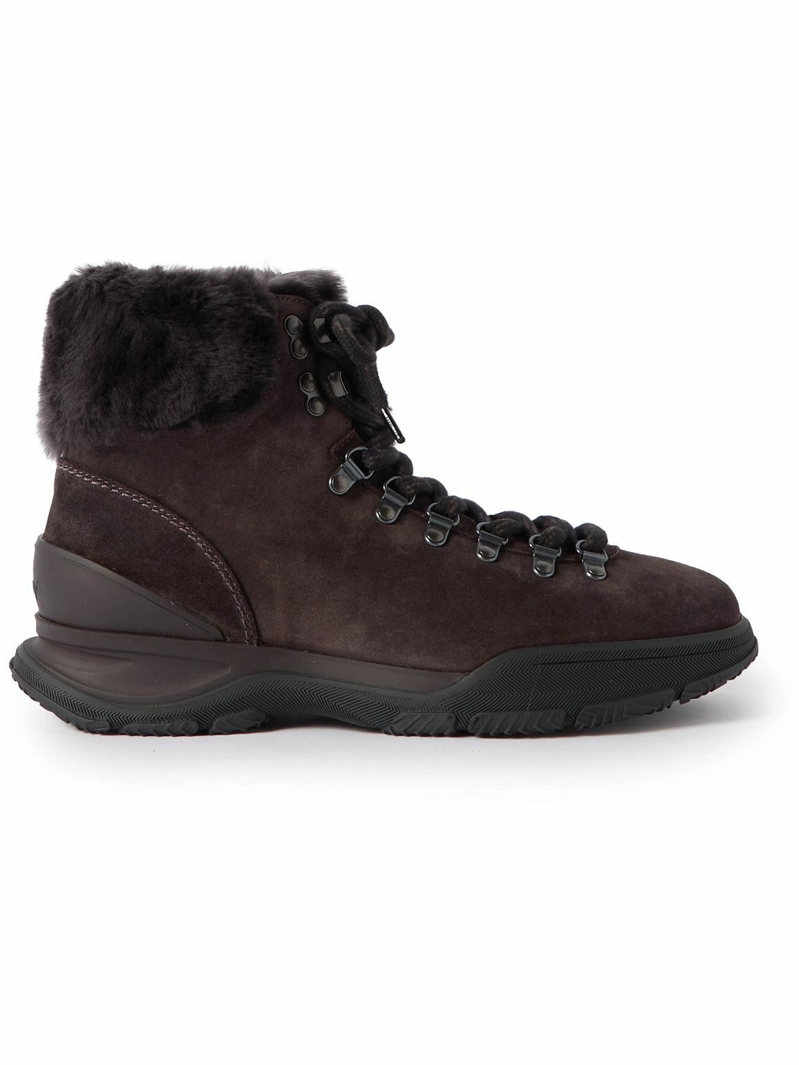 Photo: Brioni - Faux Fur-Trimmed Suede Hiking Boots - Brown