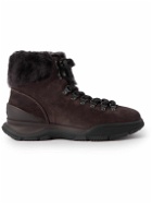 Brioni - Faux Fur-Trimmed Suede Hiking Boots - Brown
