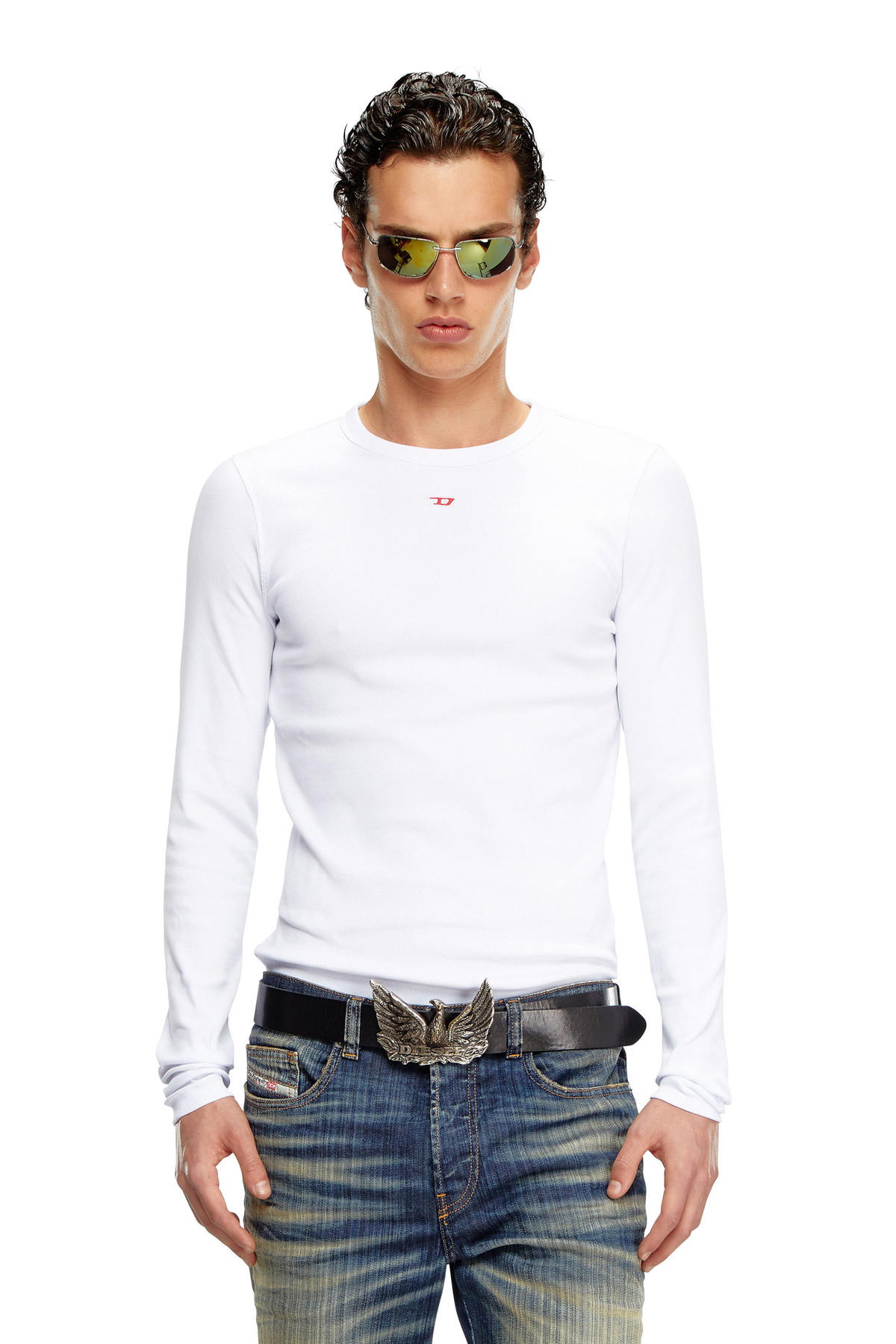 Diesel Long-sleeve T-shirt with D patch - T-Shirts Mens in White