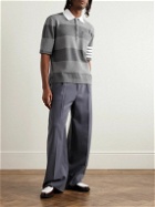 Thom Browne - Striped Textured-Cotton Polo Shirt - Gray
