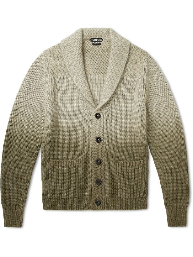 Photo: TOM FORD - Shawl-Collar Ribbed Ombré Wool-Blend Cardigan - Brown