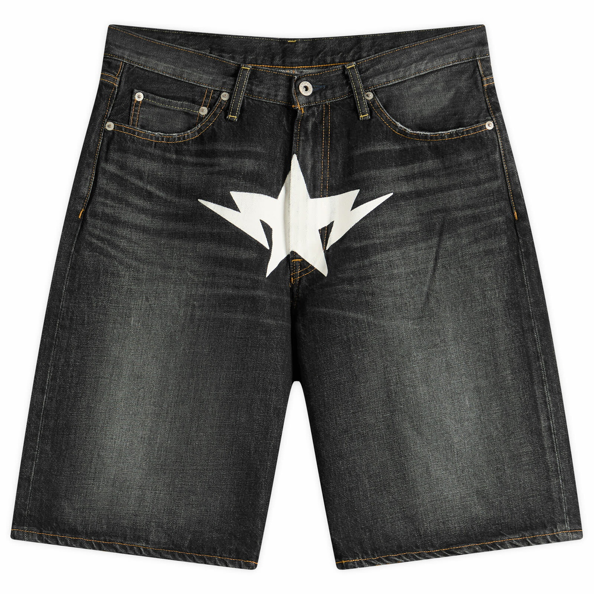 A Bathing Ape Men's Twin Sta Relaxed Fit Denim Shorts in Black