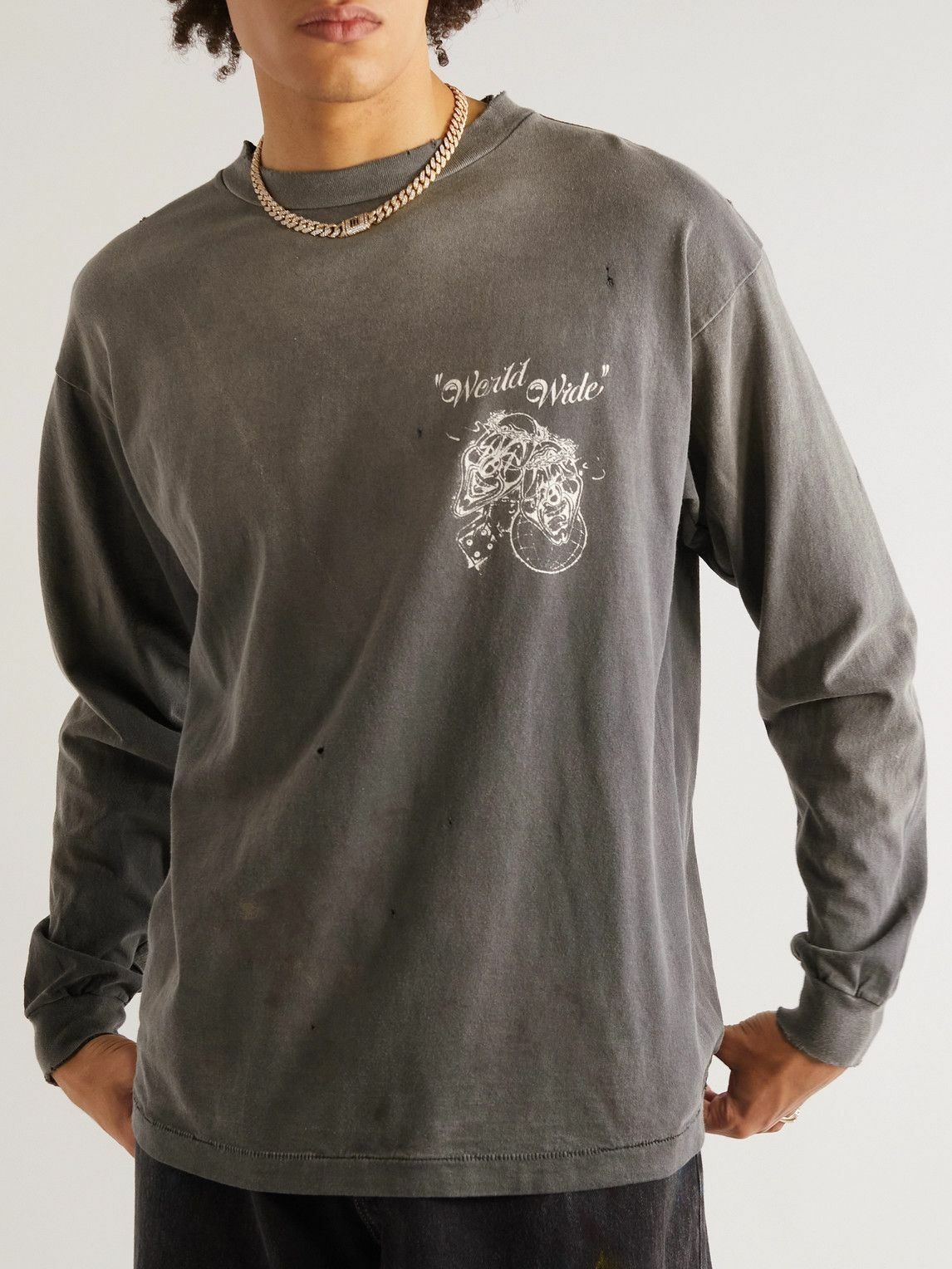 SAINT Mxxxxxx - Born X Raised Distressed Printed Cotton-Jersey T-Shirt - Black