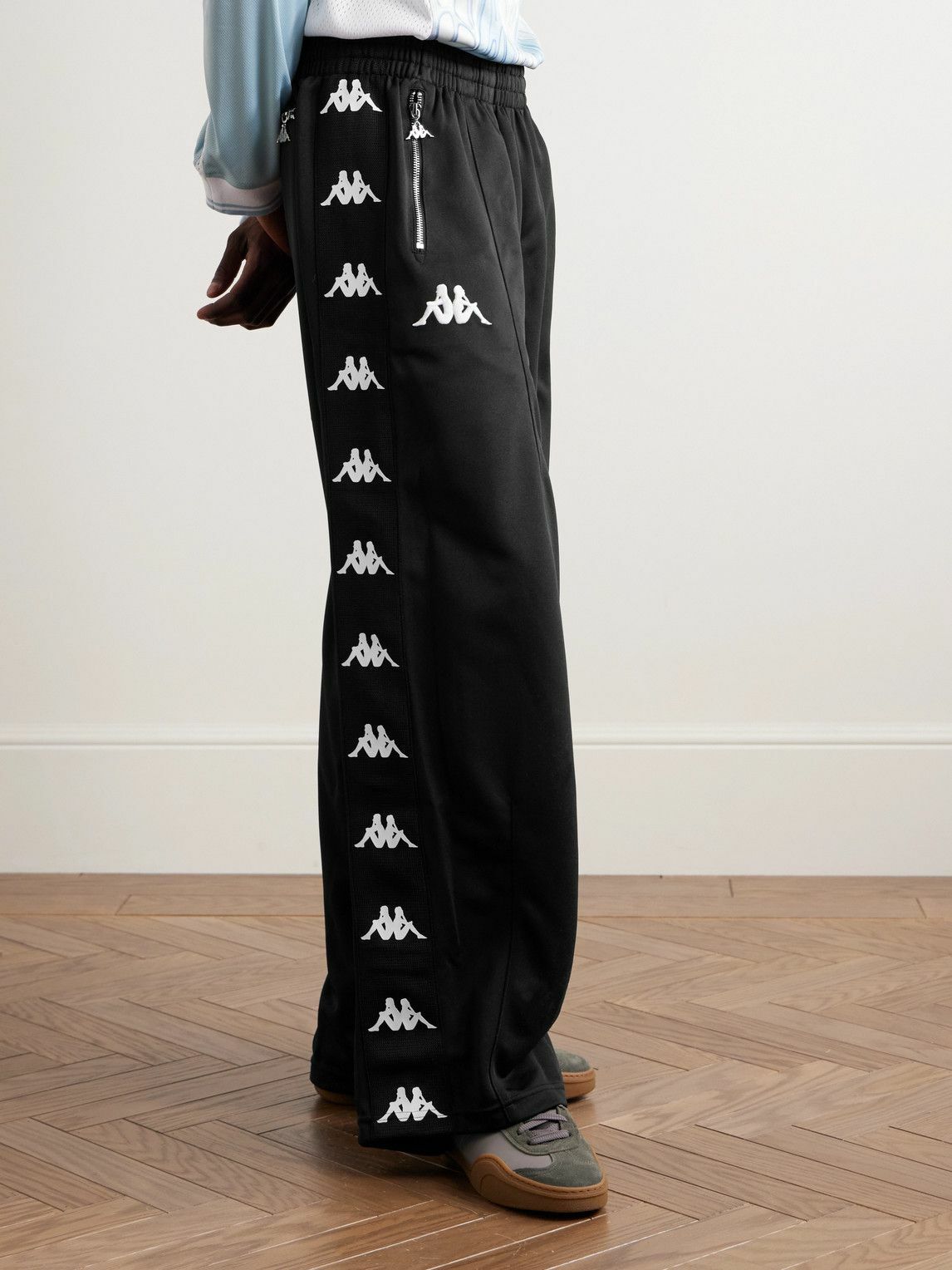 Acne Studios - Kappa Wide-Leg Webbing-Trimmed Logo-Embroidered Tech-Jersey Track Pants - Black