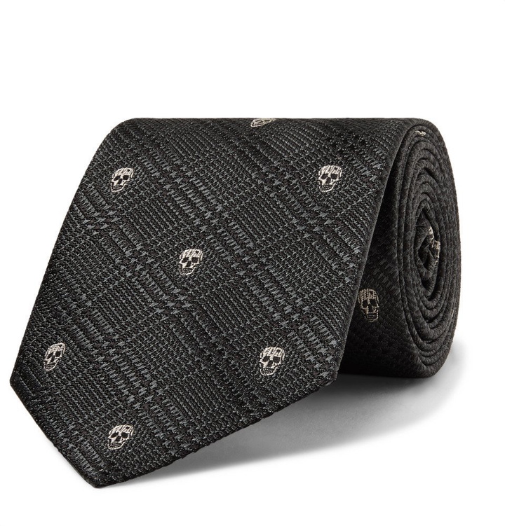 Photo: Alexander McQueen - 8cm Embroidered Prince Of Wales Checked Silk-Jacquard Tie - Gray