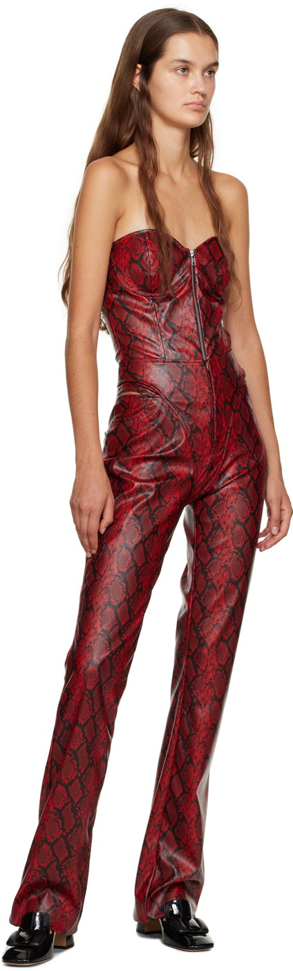 Puppets and Puppets Red and Black Cutout Faux-Leather Trousers