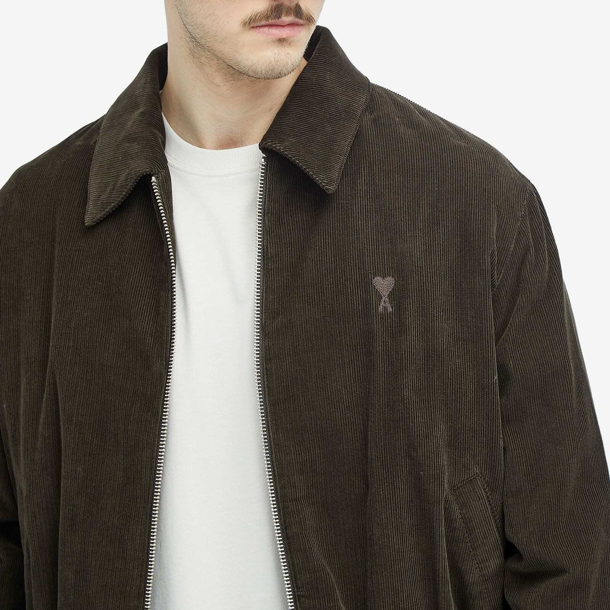 AMI Paris Men's Zipped Corduroy Bomber Jacket in Dark Coffee AMI