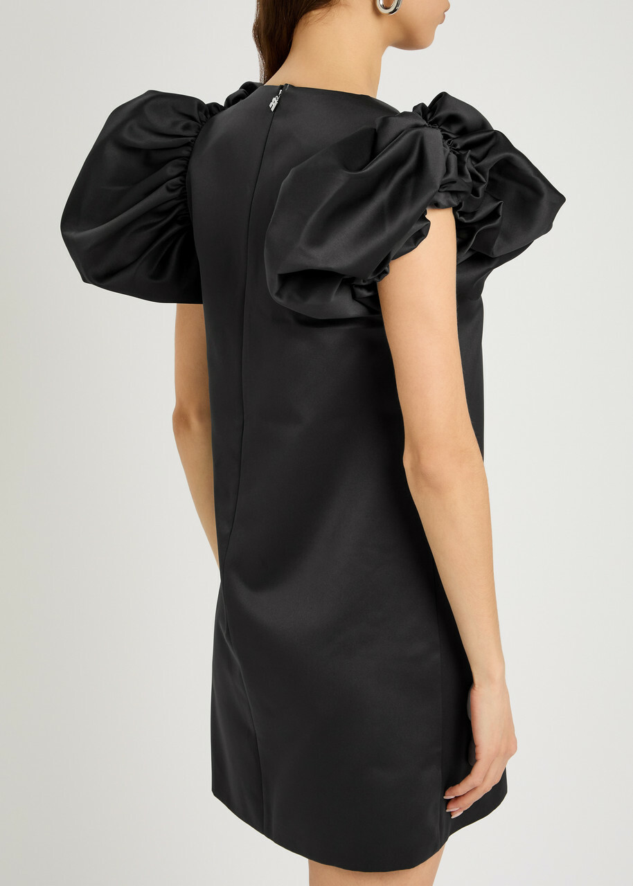 Rotate Birger Christensen Puff Sleeve Satin Mini Dress Black