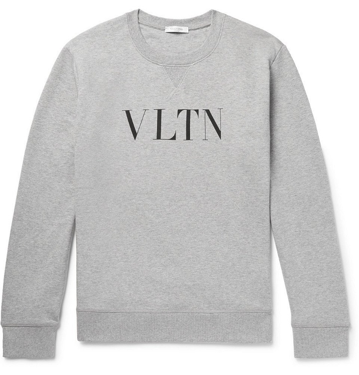 Photo: Valentino - Logo-Print Loopback Cotton-Blend Jersey Sweatshirt - Men - Gray
