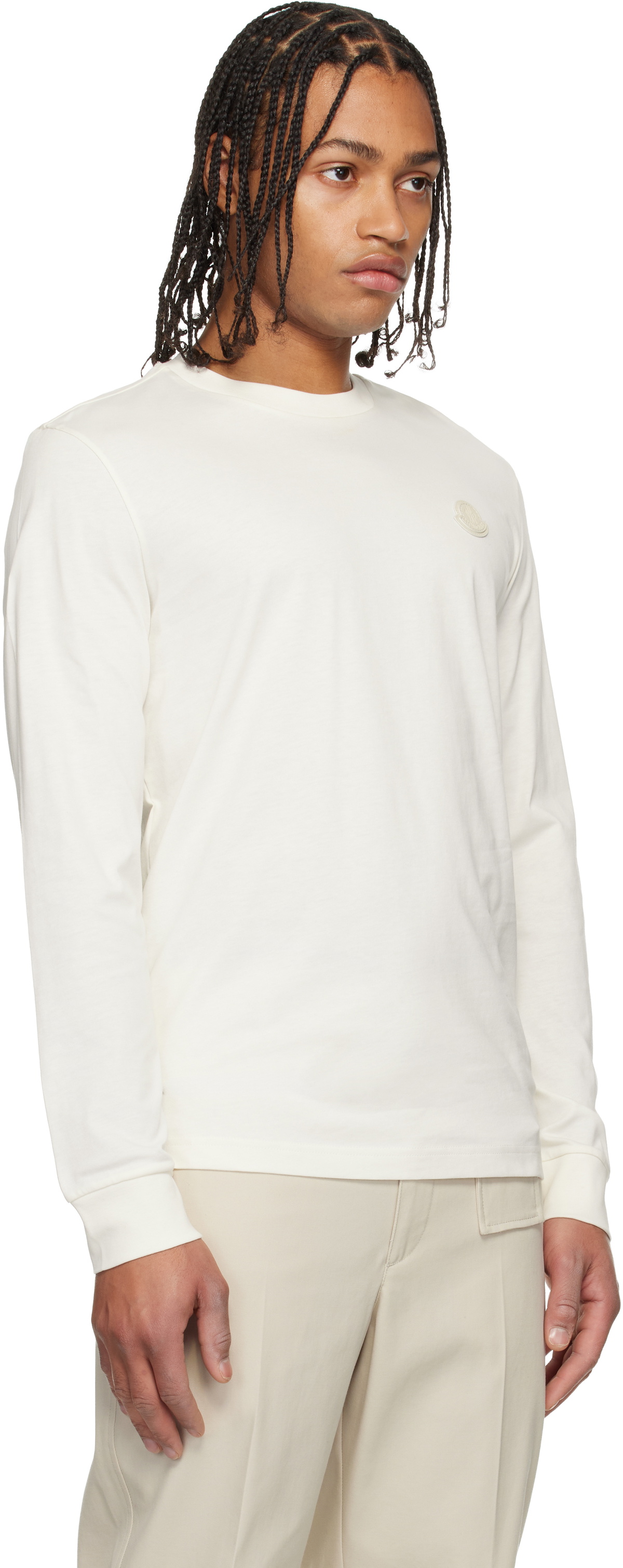 トップス off-white moncrer Moncler Off-White Leather Logo Long Sleeve T-shirt Moncler