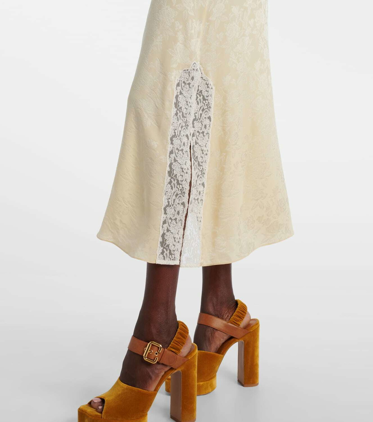 Chloé Jacquard lace-trimmed silk midi dress