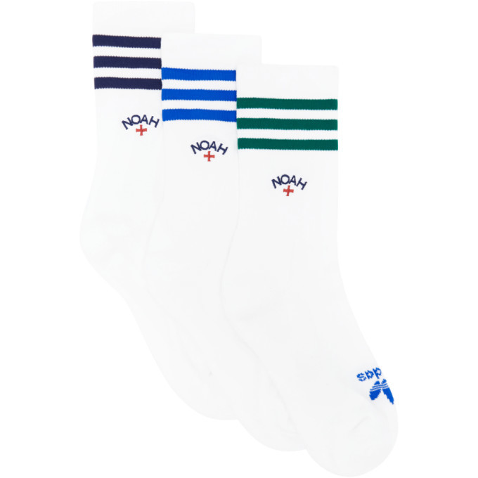Photo: Noah NYC Three-Pack White adidas Originals Edition Crew Socks