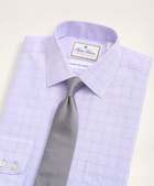 Brooks Brothers Men's Milano Slim-Fit Dress Shirt, Non-Iron Ultrafine Twill Ainsley Collar Grid Check | Violet