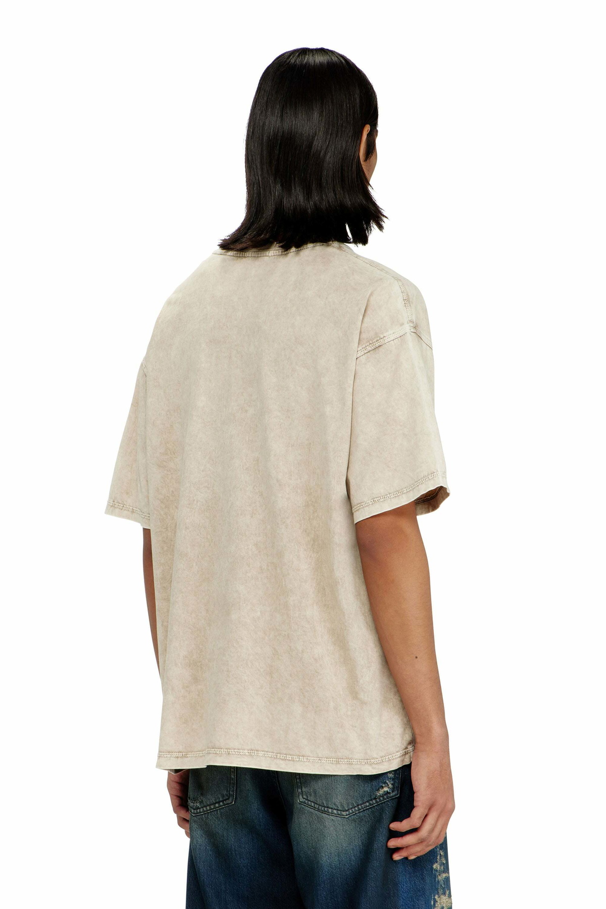 Diesel Cotton T-shirt with treated effect - T-Shirts Mens in Beige