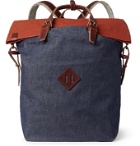 Bleu de Chauffe - Leather-Trimmed Colour-Block Denim and Waxed Cotton-Canvas Backpack - Blue