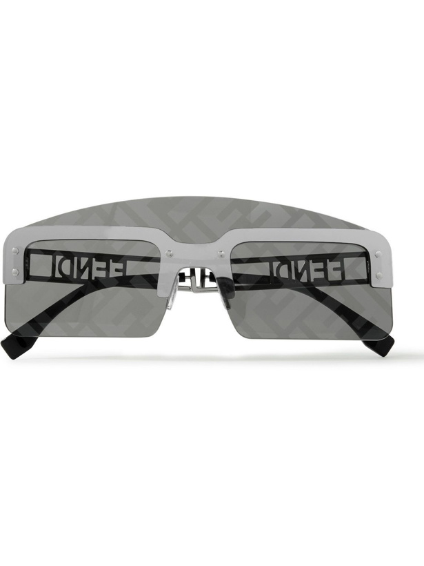 Photo: Fendi - Rectangle-Frame Logo-Print Silver-Tone Sunglasses